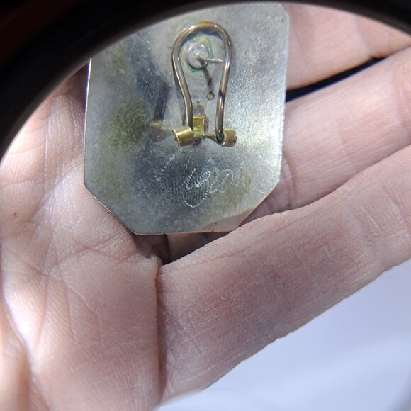 Signed Dizani Silver pierced lever Bach Dark Blue Lapis Earrings - Picture 3 of 13